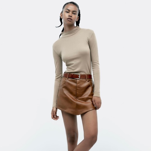 Zara Shorts Zara Brown Pu Leather Skorts Poshmark
